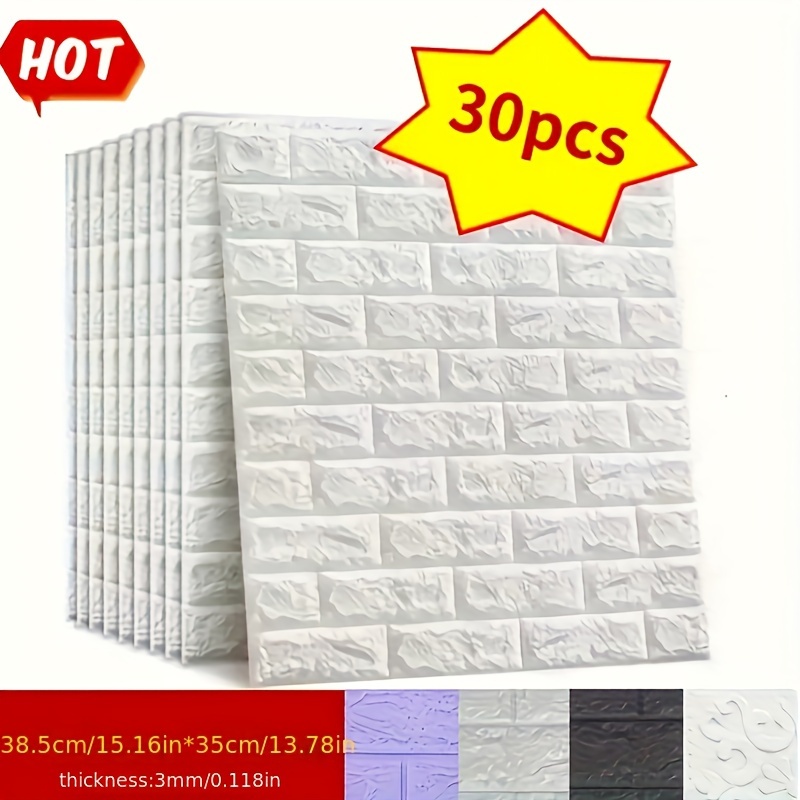 Image of 30pcs Of 3d Brick Wall Decals, Square Wall Stickers, Easy To Peel And Apply, Washable And Cut, Suitable For Kitchen, Living Room, Bathroom, And Hallway, Plastic Ceiling Tile Stickers