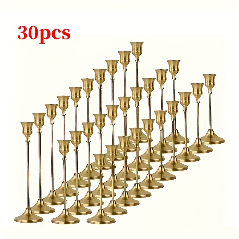 TEMU 30pcs/48pcs/36pcs Copper Plated Candlestick Holders, Retro Style Minimalist Dining Tables Center Decoration, Suitable For Celebrations,