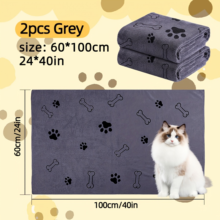 E-shop 2 Stück Haustierhandtücher, Größe 60*100cm/24*, starke Wasseraufnahme, vergrößert, verdickt, weich, geeignet für verschiedene Tiere wie Katzen