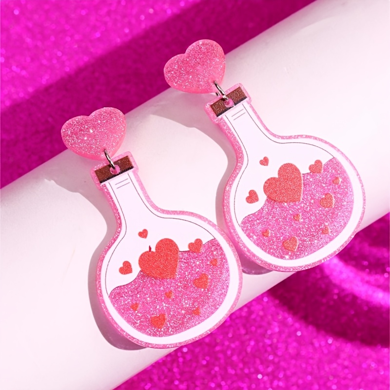 

1 Pair Valentine's Day Acrylic Drop Earrings, Sparkly Dangle With Alloy Post, Cute & For Women, Jewelry