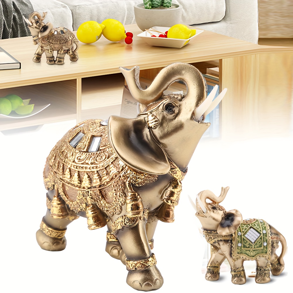 

1pc Shui Elephant Statue, Resin Doll With Intricate Golden Traditional Attire, Chinese Wealth & , Home Office Decor, Green/golden, Large Size 5.3x2.4x5.5 Inches, Room Decor