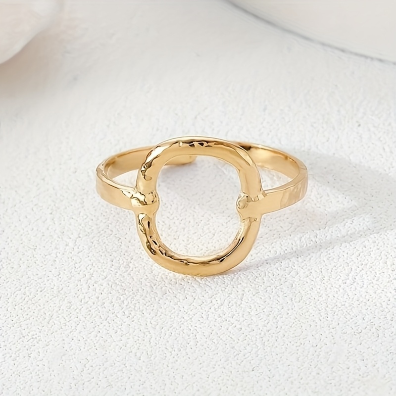 1pc Elegant Retro Texture Round Opening Stainless Steel Ring, 18k Golden Plated Opening Adjustable Finger Ring, Suitable For Women' Wear, Mother's Day, Valentine's Day Gift