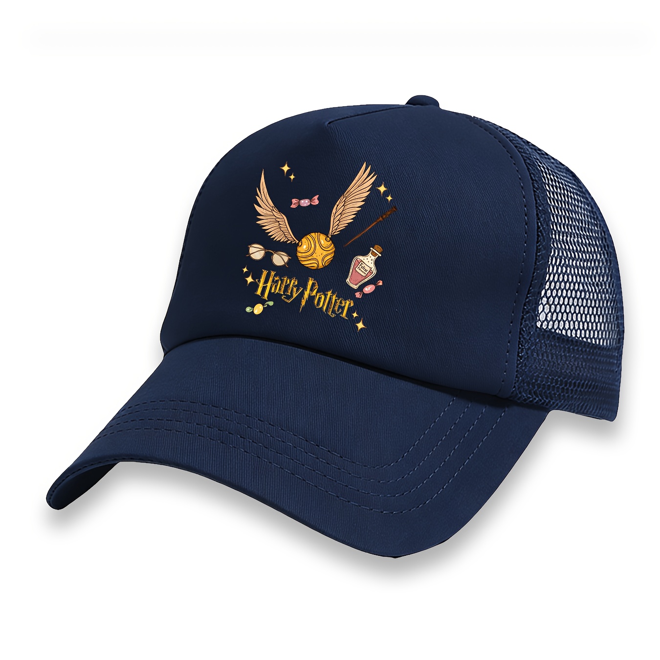 TEMU Harry Potter Men's Baseball Cap, Vintage Wand And Glasses Hand-painted Pattern With Star Accents, Theme , Harry Potter Fan Accessory, -friendly