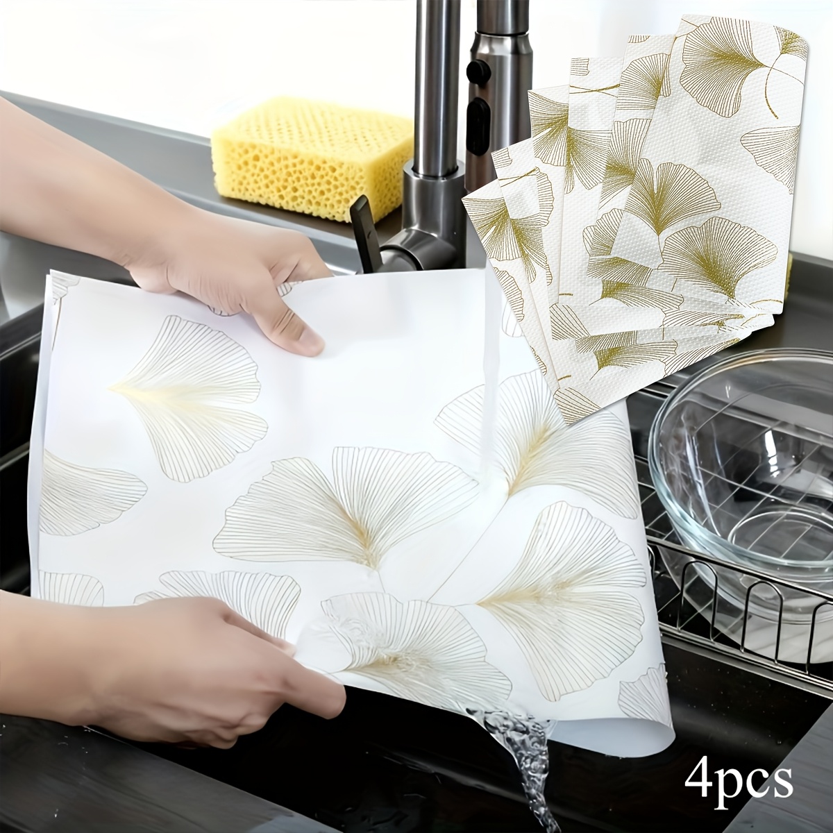 TEMU 4pcs, New Upgraded Thickened Ginkgo Leaf Pattern Fridge Mat, Waterproof Refrigerator Liner, Non-slip, Washable And Reusable, Eva Material,