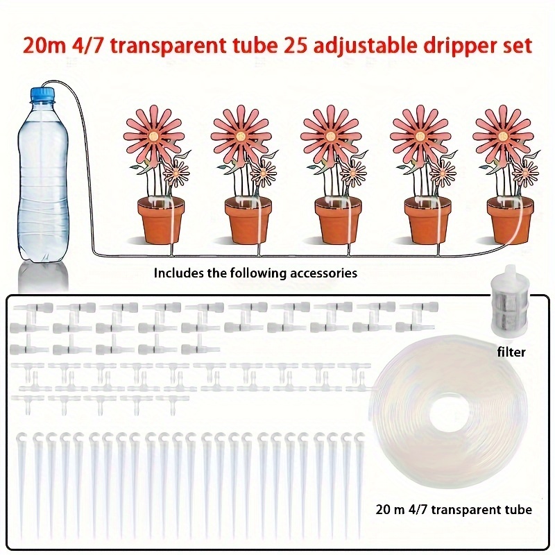 20/25pcs Lazy Automatic Watering Kit Adjustable Drip Balcony Garden Flower Pot Potted Plant Watering System Timer Drip Irrigators