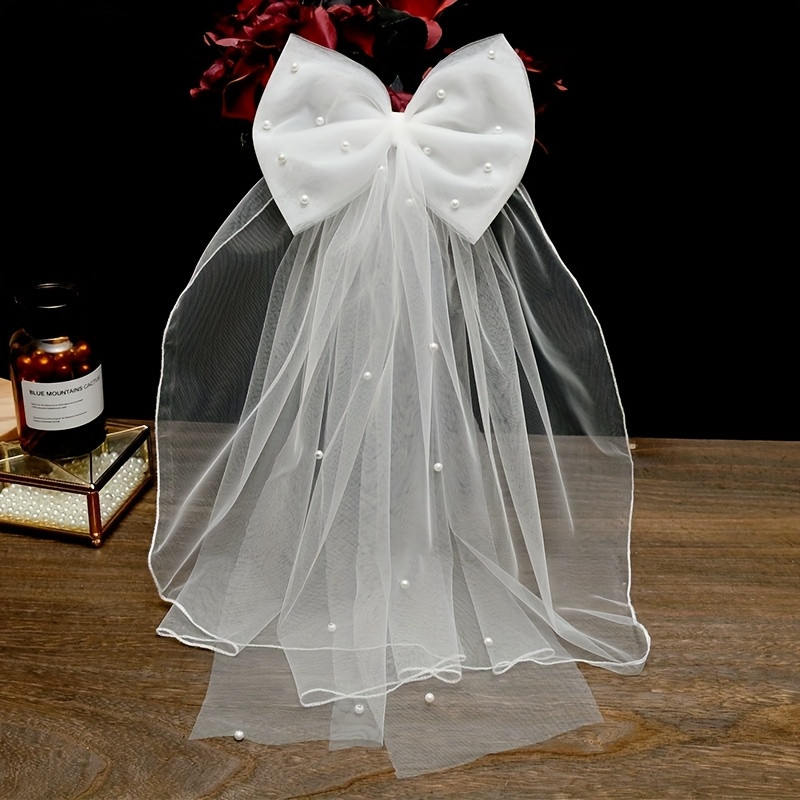 bridal hair accessories bow veil white bow clip bachelor - Temu display picture 3