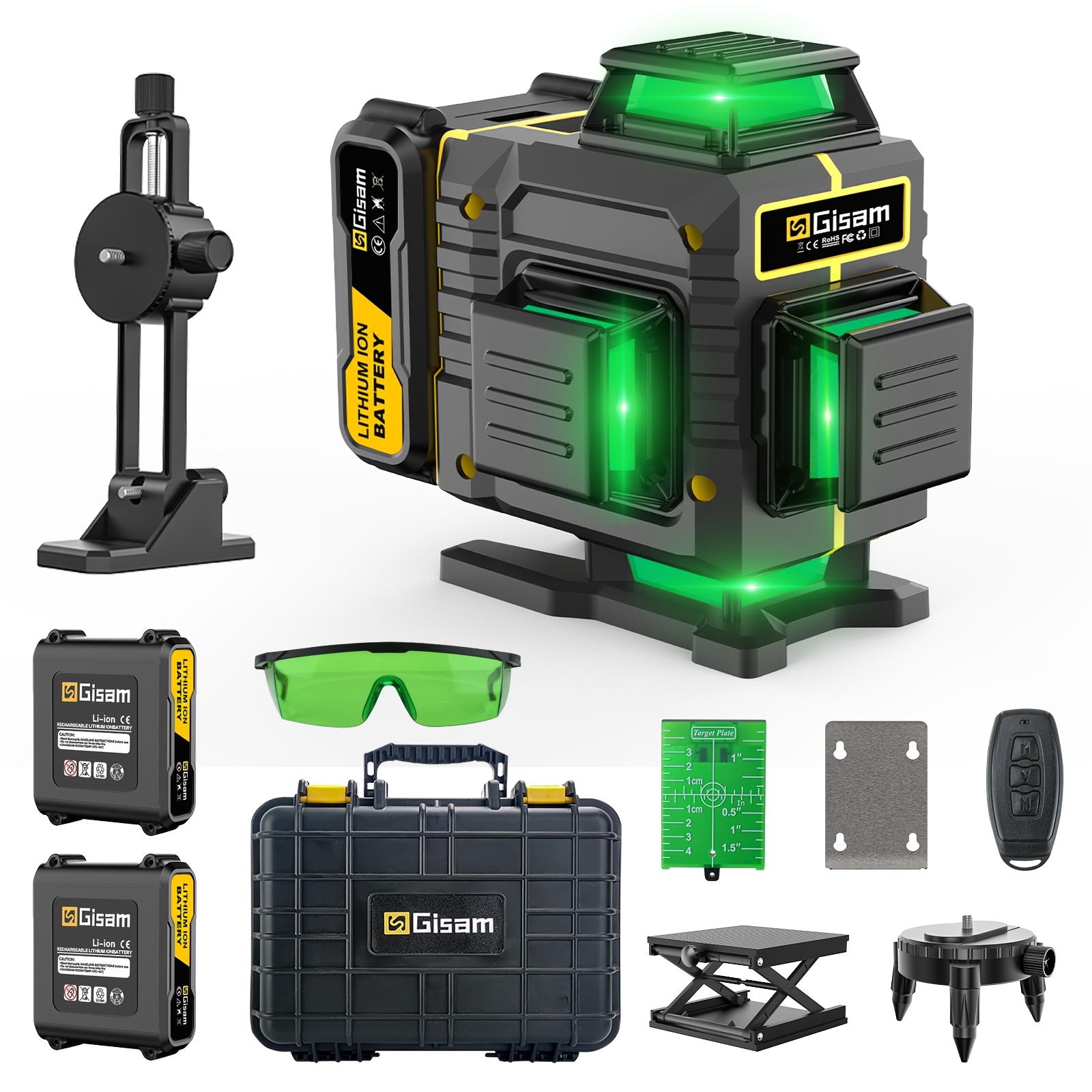 4d 16 Lines Lser Self Leveling Ip54 With Lifting Platform Magnetic Bracket 2 Battery Carrying Box Set