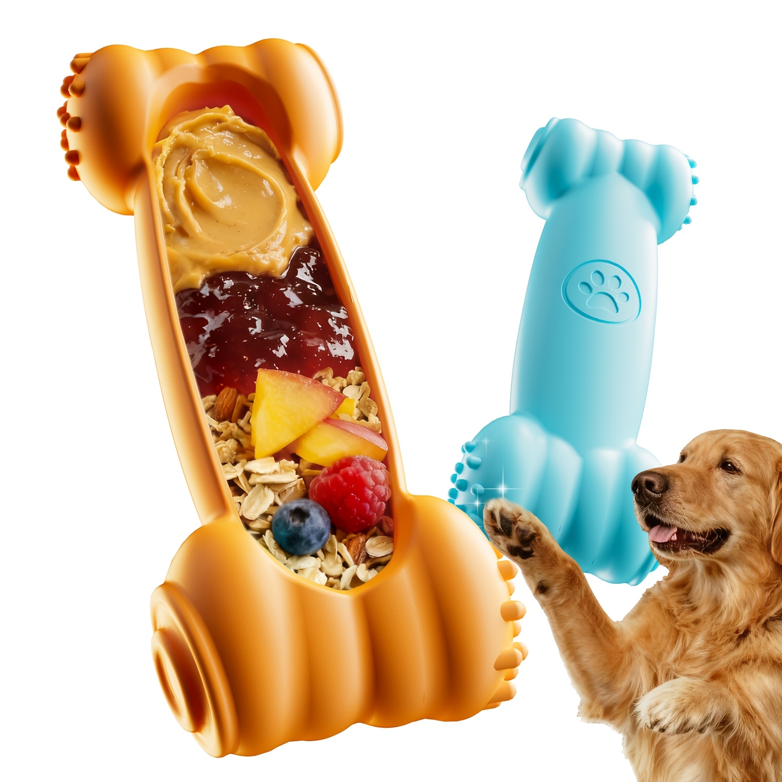 TEMU 2pcs Pack Heavy-duty Freeze-able Dog Chew Toy Suitable For Small & Medium Dogs - Indestructible Nylon Slow Feeder, Fillable Teething Relief For