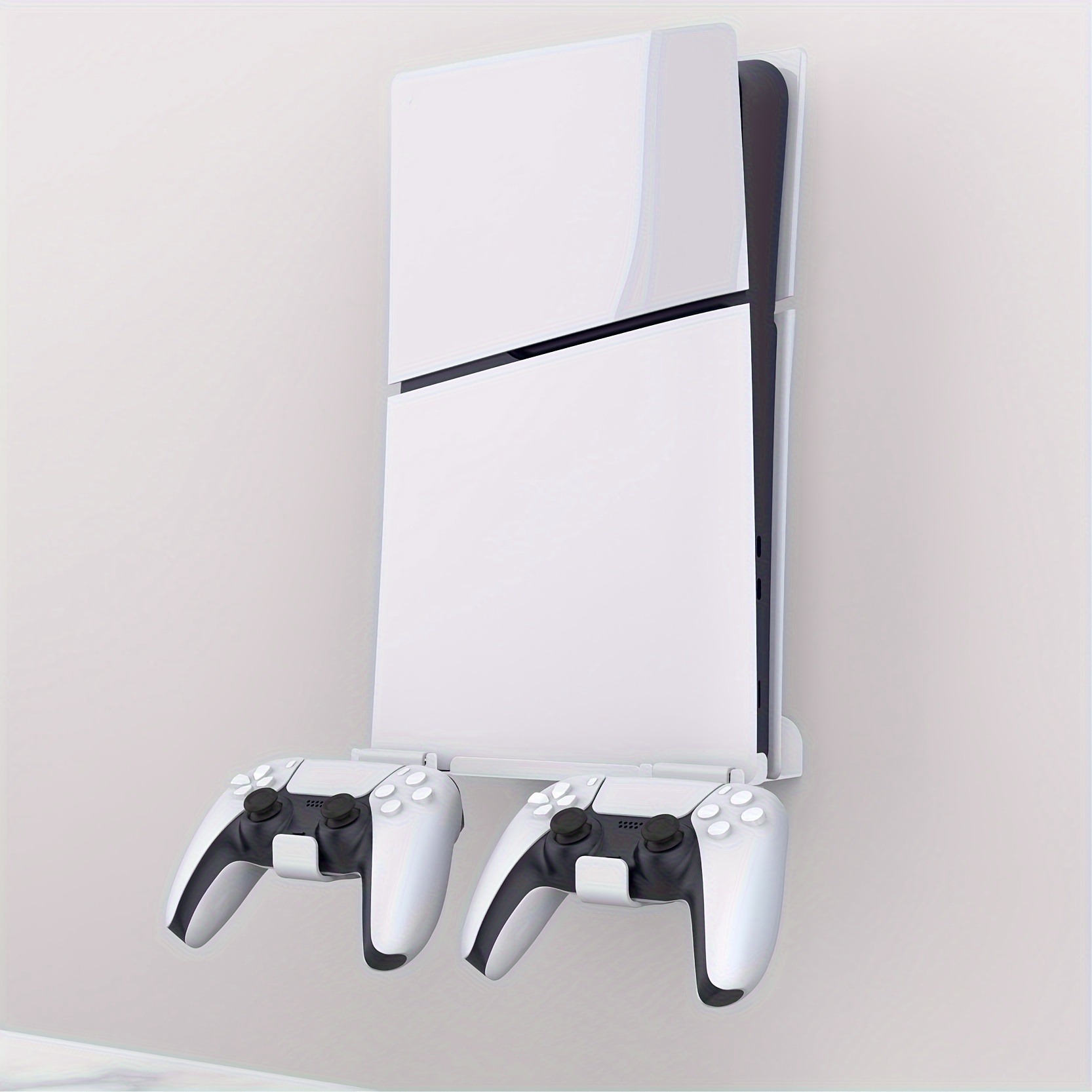 TEMU Soporte de pared para PS5 Slim (Edición con disco y digital) Kits de soporte vertical de acero para consola y mandos de PS5 Slim, resistente y flotante, con fijación tornillos.