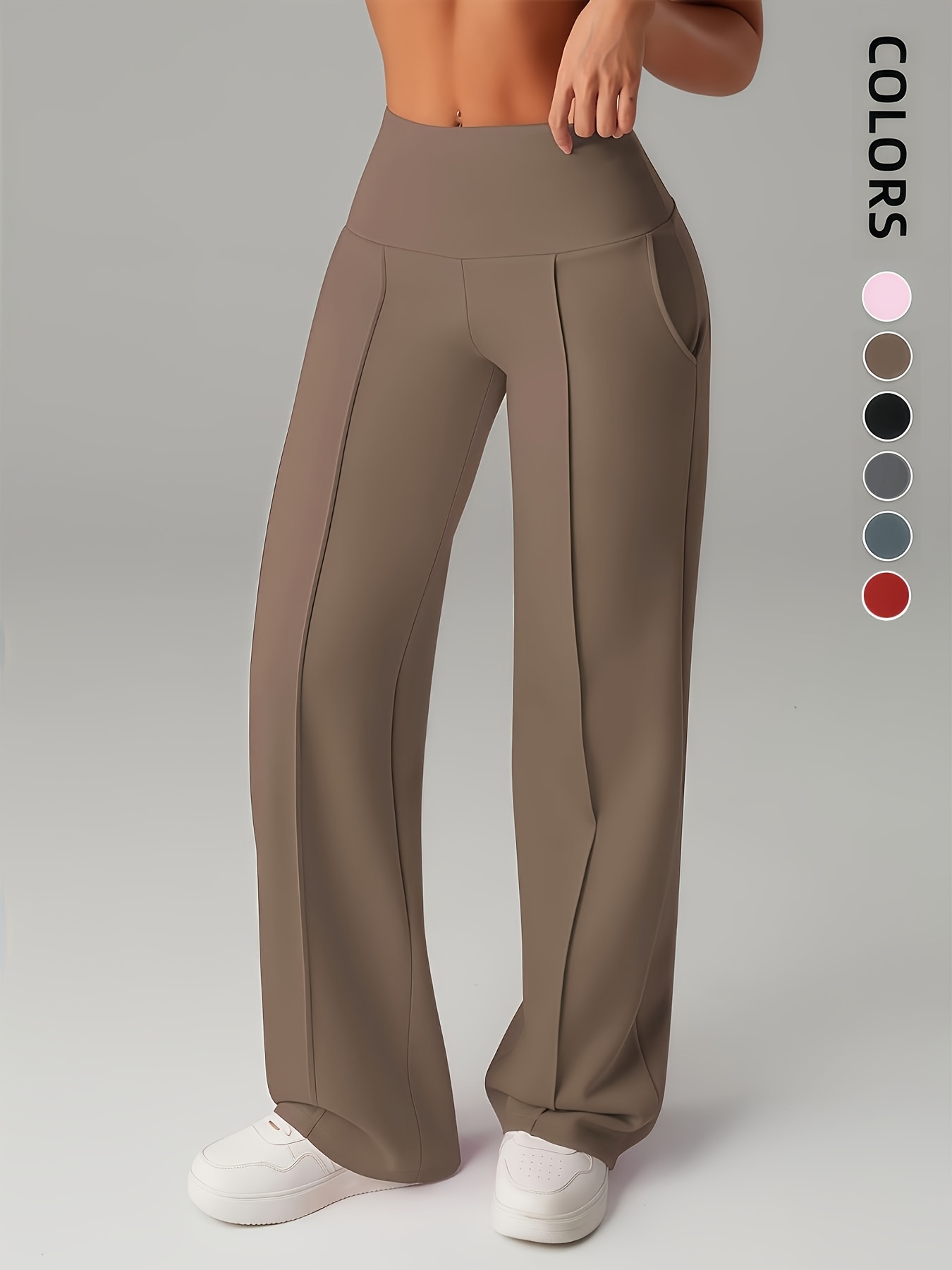 Women'S Leggings, 1pc Straight Wide-Leg Pants, Athletic Quick-Dry Yoga Pants with Pockets, Commuter-Friendly Yoga Trousers, Stretch Athletic Pants High-Waist Leggings, Slight Flared Skinny Pants