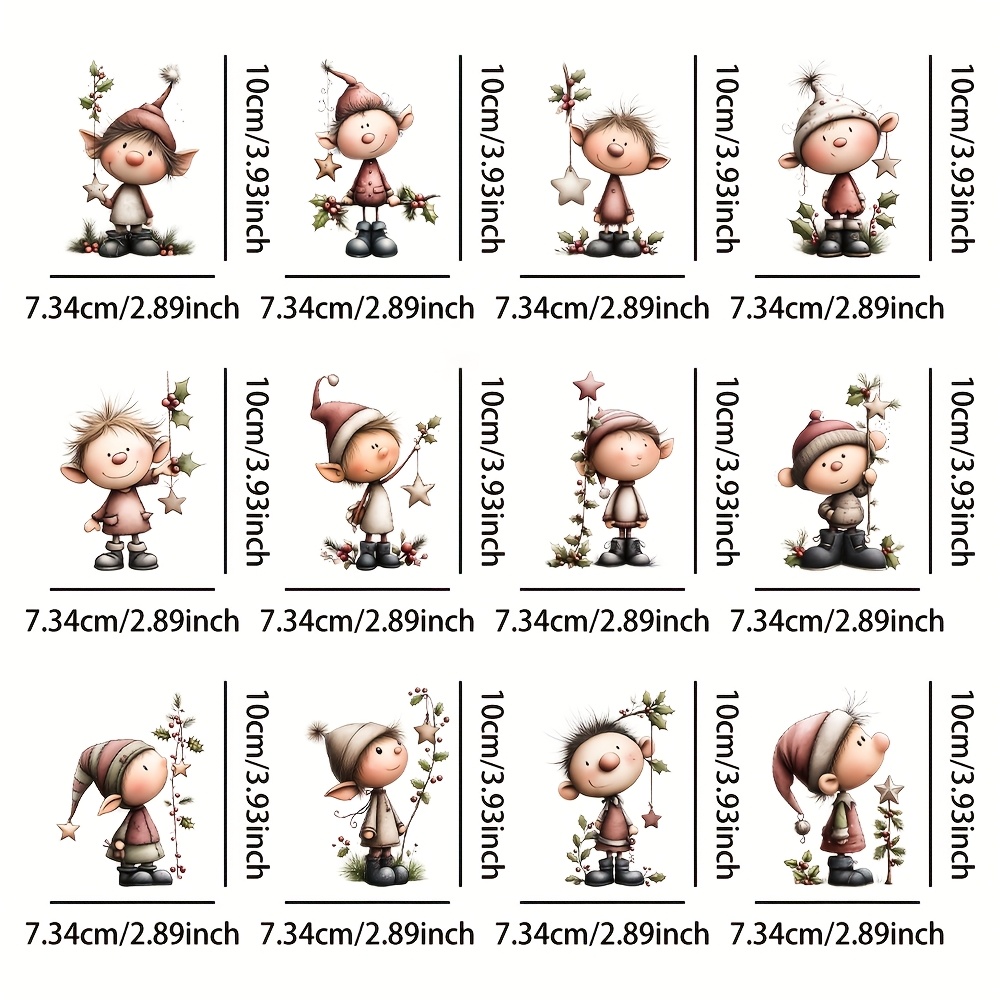 Image of 12pcs Cute Christmas Elf Uv Dtf Cup Wrap Transfer Sheets - Plastic Smudge Transfers With Holiday Designs For 16oz Tumblers, Home Decor Laptop Decorations Diy Crafts Birthday And Holiday Gifts