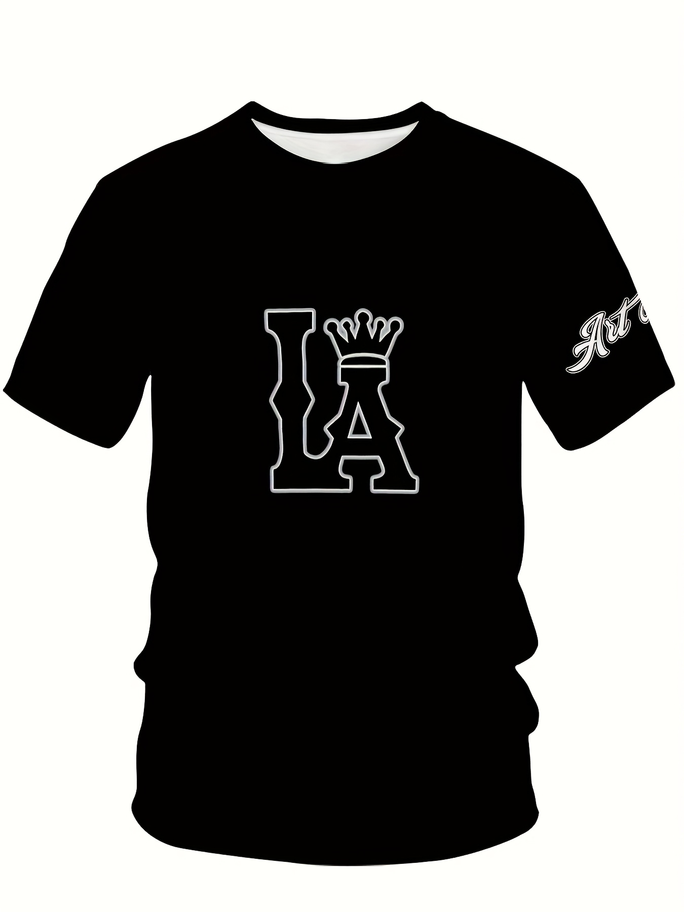 Men's Plus Size Los Angeles Graphic Print T-Shirt - 3D Crown Design, Stretch Polyester-Spandex Blend, Lightweight 150gsm, Machine Washable Casual Streetwear Tee, Sporty Tshirt | Urban Fashion | Smooth Texture Shirt, PLUS SIZE