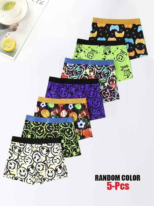 random 5pcs boys boxer briefs soccer football sports video game print underwear for boys travel and casual wear boxer briefs
