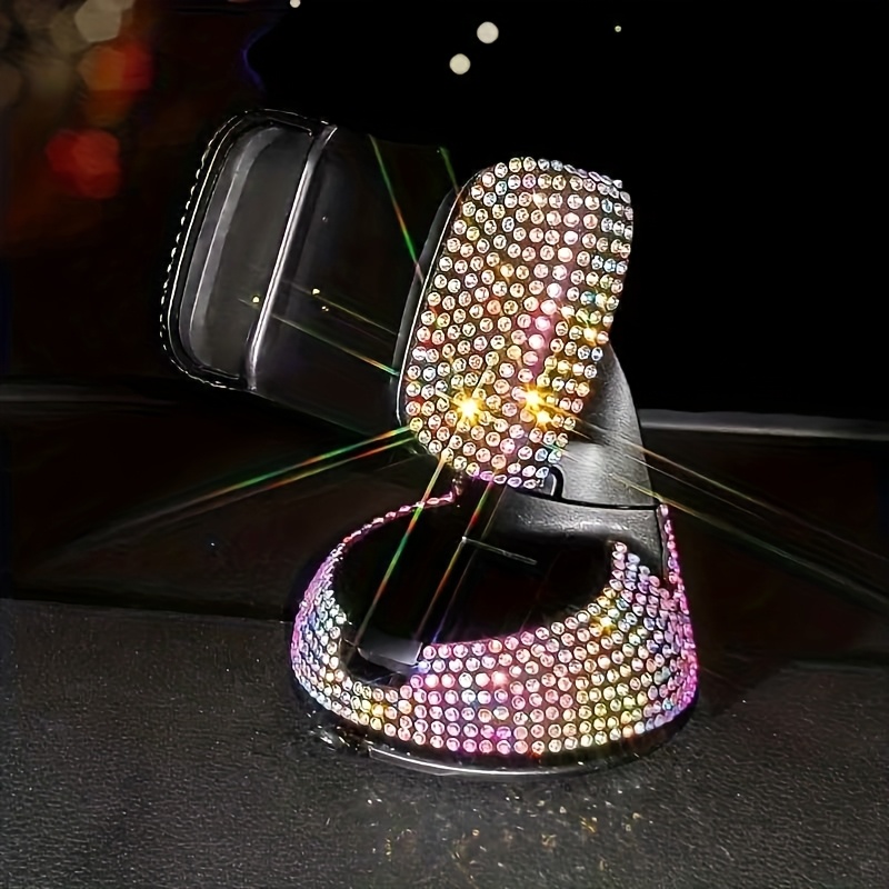 TEMU Bling Car Phone Holder With Sparkling Rhinestones - Multi-functional Dashboard & Air Vent Mount, Rotating Suction Cup For Easy Navigation, Durable Abs Material, Phone Holder For Car