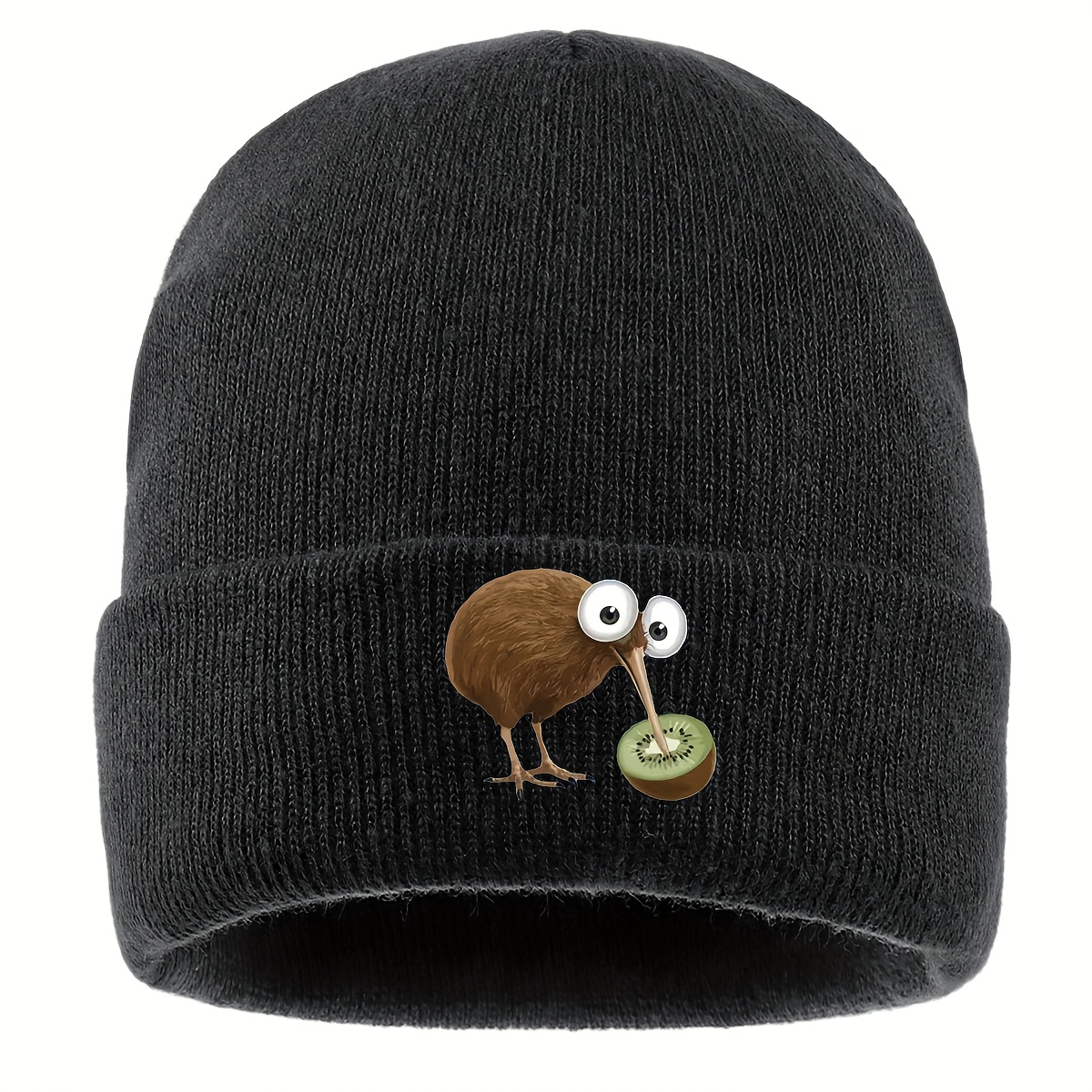 TEMU 1pc Kiwi Bird & Kiwi Fruit Print Beanie Hat - Unisex Winter Cap With Kiwi , Lightweight Warm Skull Cap For , For, Fishing, Commuting - Cute Kiwi
