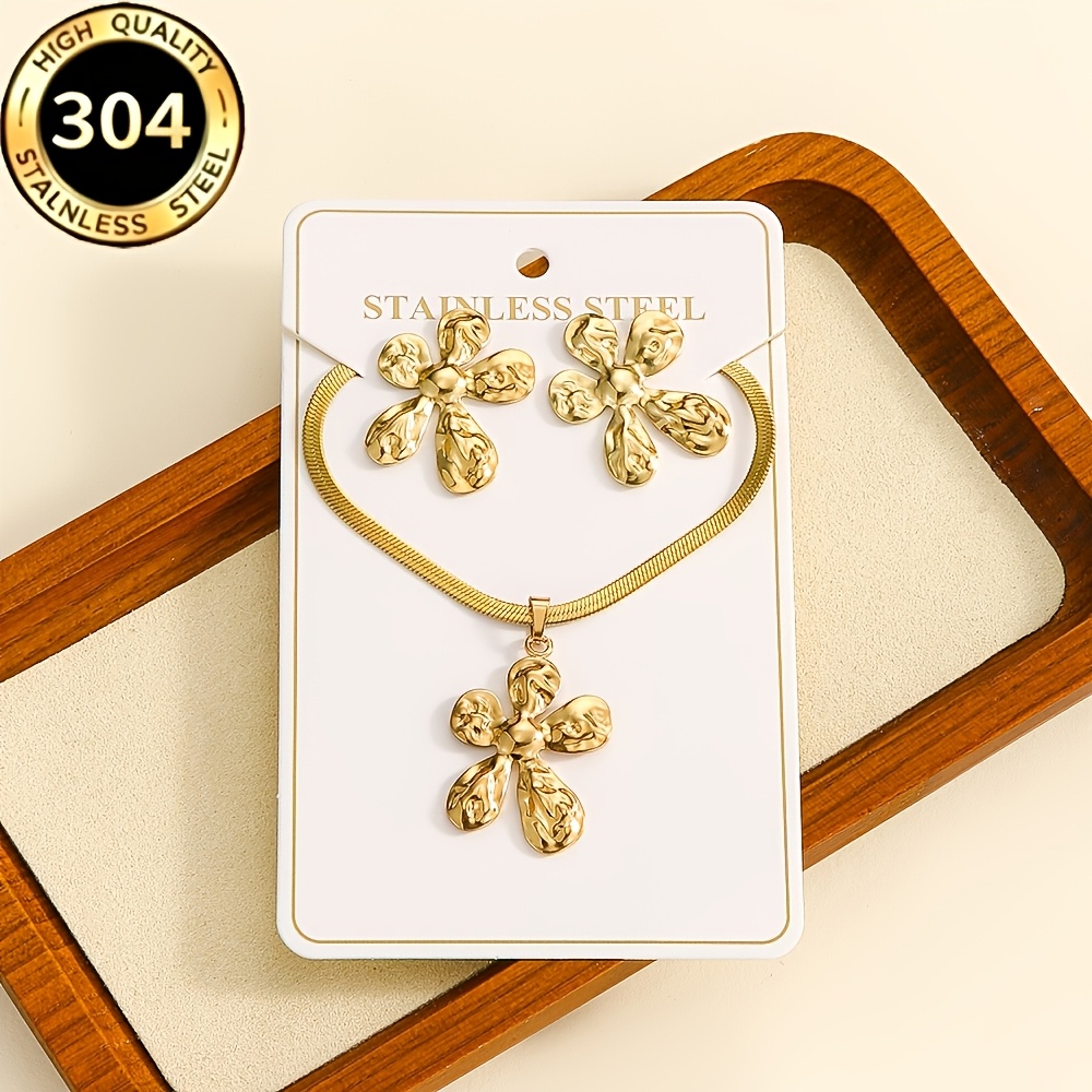 3pcs Flower, Star, and Geometric Stud Earrings and Necklace Set