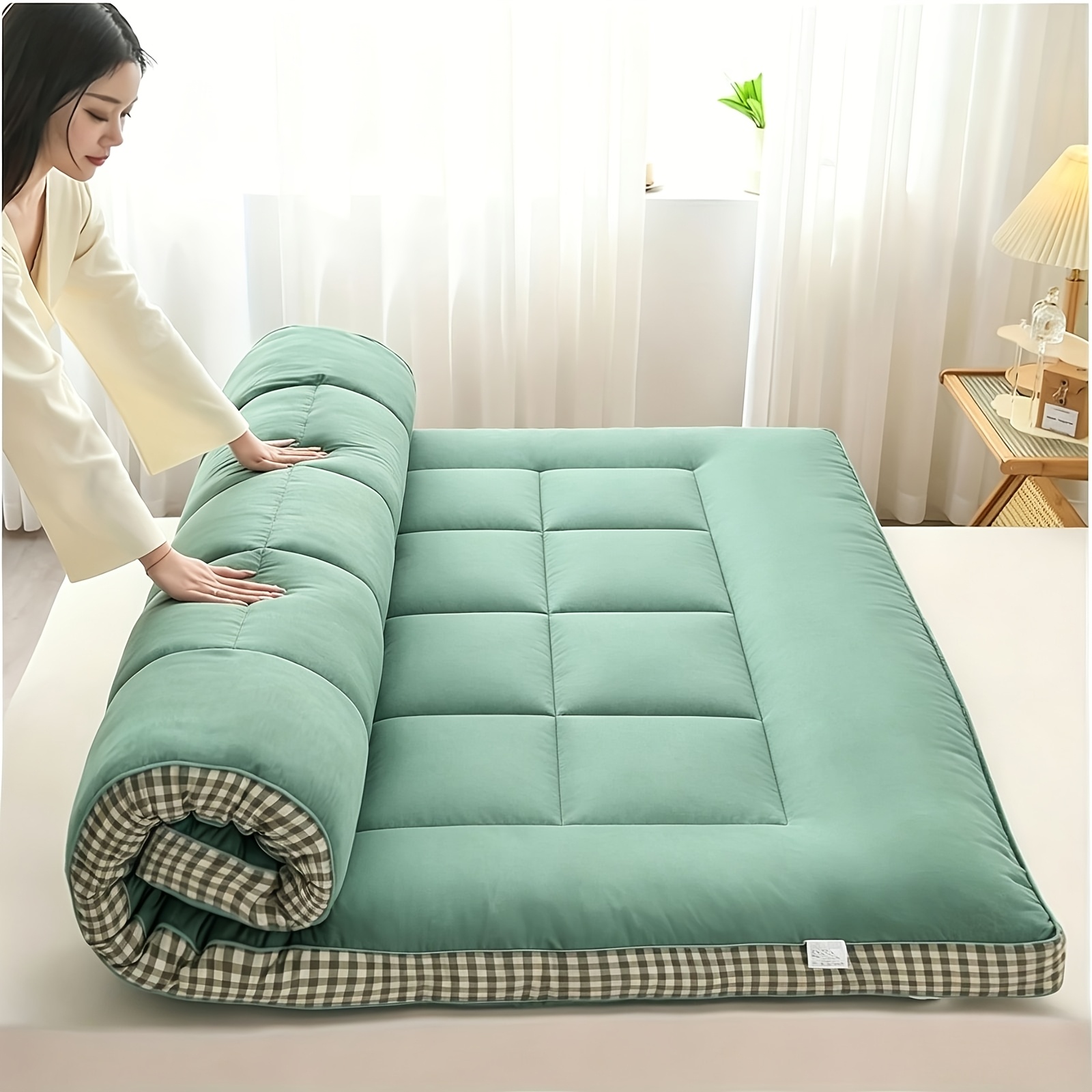 TEMU Quilted Mattress Topper - Soft, Warm, Breathable Fiber Filling - Non-high Quality, Fabric Mattress Topper - In All Seasonsideal For Bedroom, ,