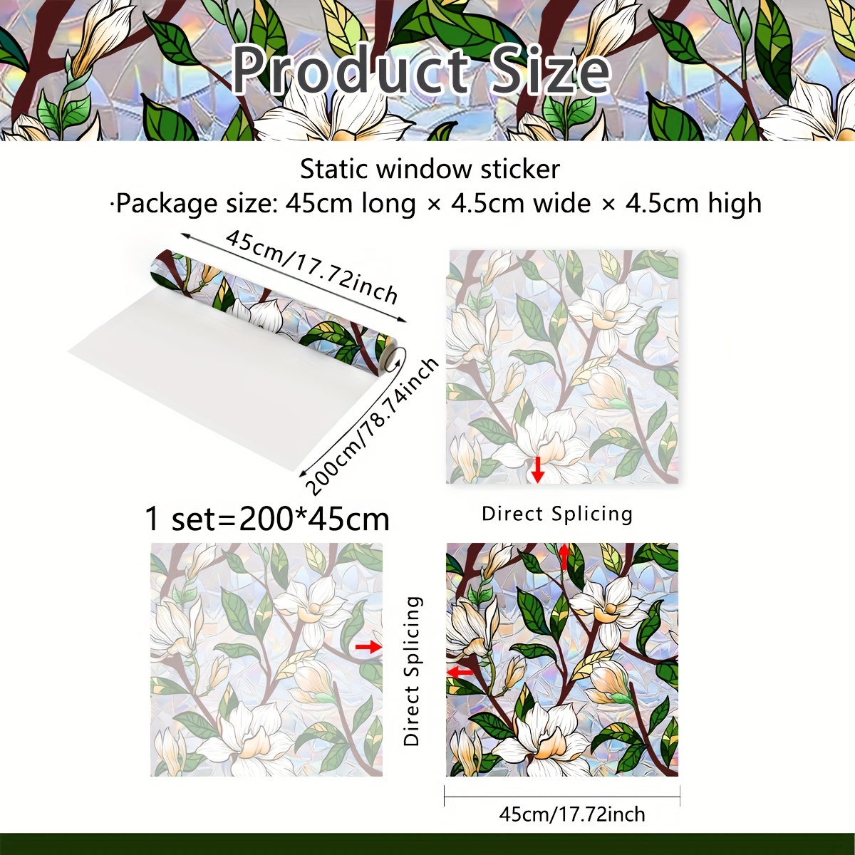 TEMU Vibrant Floral & Plant Sunlight Window Cling - 18