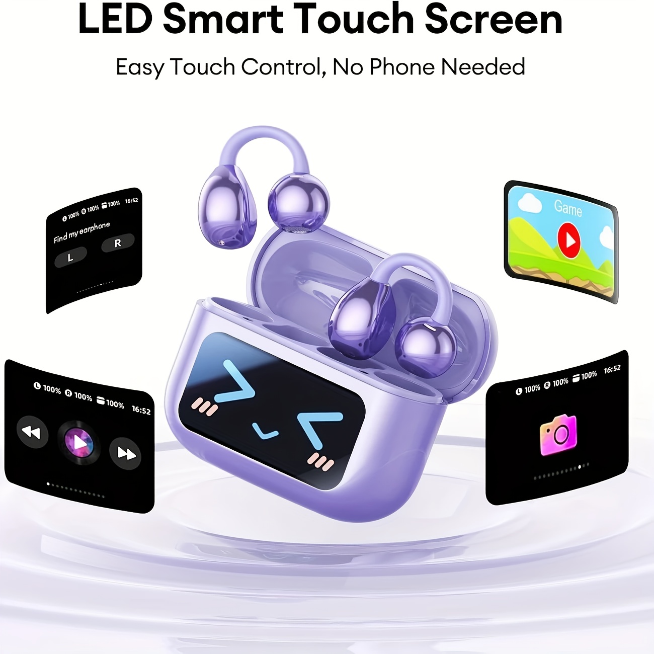 auriculares inalámbricos con conducción ósea - interfaz de control táctil para operación  , pantalla led, diseño ergonómico   todo   y construcción ultraligera   portabilidad. baterías duraderas, auriculares de clip, audio portátil,escucha  ,auriculares modernos,construcción de plástico  ,sonido   calidad,entusiastas del fitness,trabajadores de   0