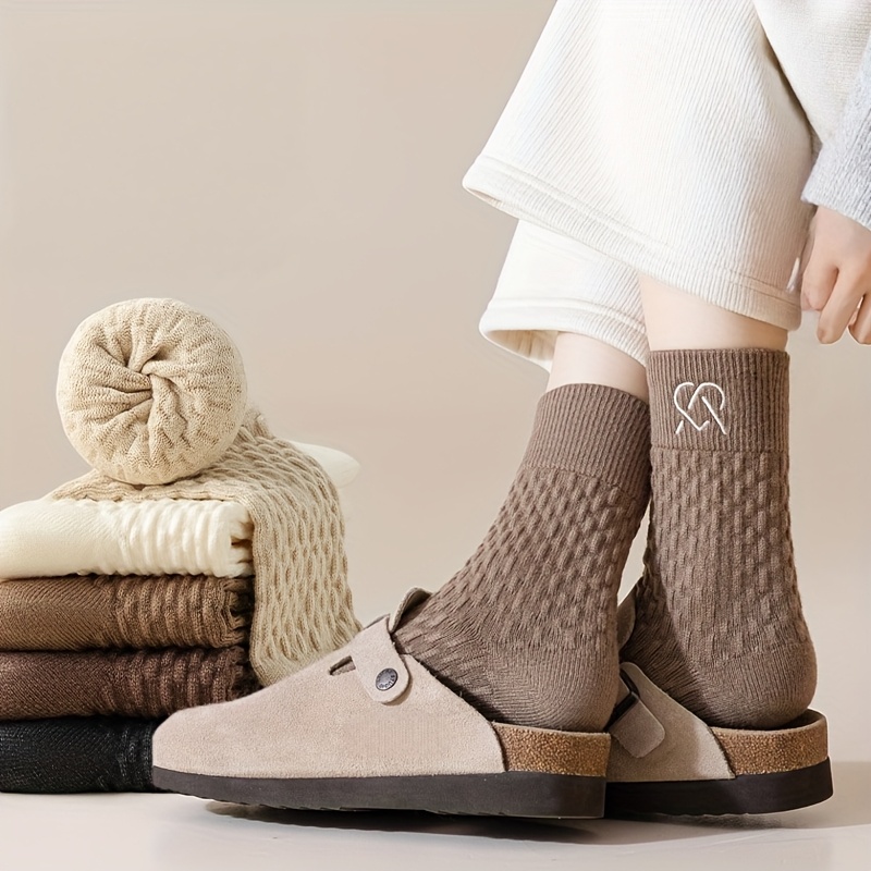 TEMU 5-pair Versatile Autumn/winter Women's Soft, Comfortable, Durable, Anti-pilling, Reaction Embossed Japanese-style Cable Women's Warm Slouchy
