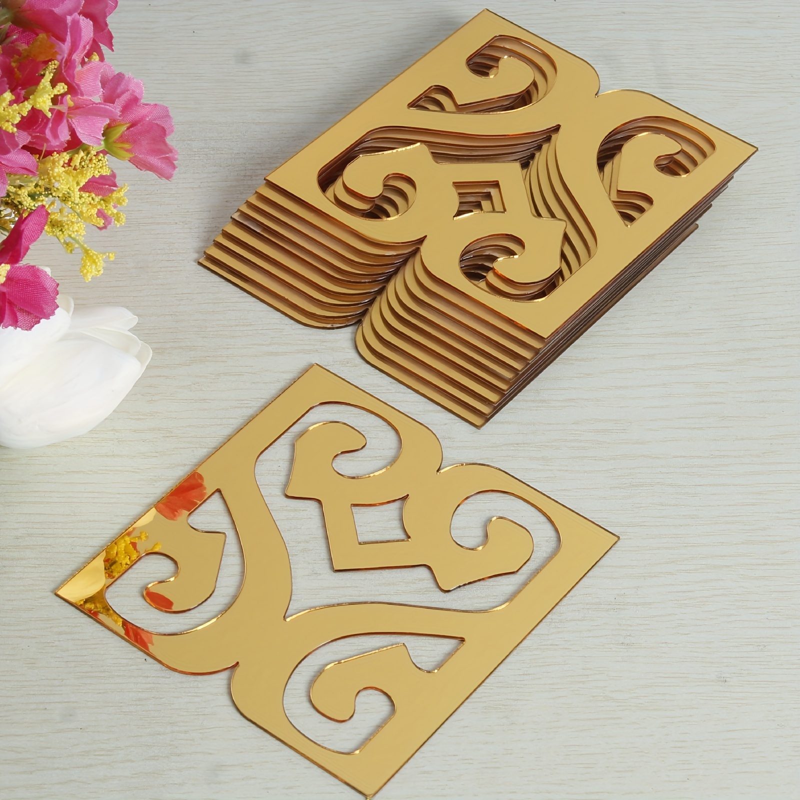 Image of 10pcs Vintage Acrylic Mirror Wall Stickers - Self-adhesive, Removable Decor For Bathroom, Bedroom, Dorm & Classroom