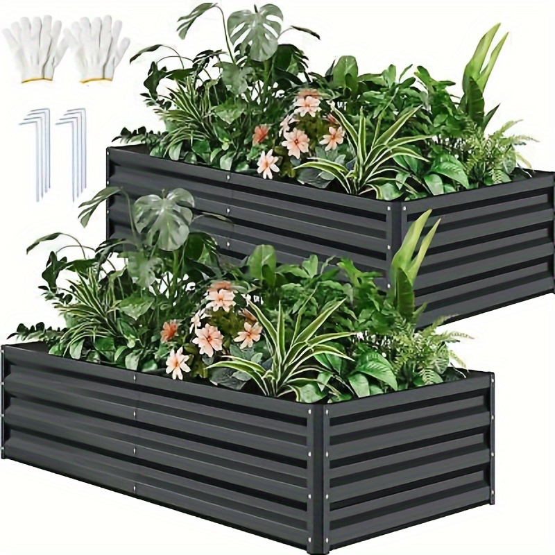 

Homiflex 8x4x1ft Raised Garden Bed Kit, Outdoor Large Metal Patio Planter Box With 2 Gloves, Ground Nails, Support Rod, And Safe Edge Curling Design For Plants Vegetables Flowers, Black