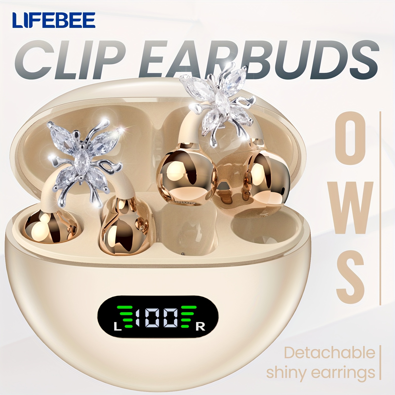 LIFEBEE OWS Clip-On Earbuds • Wireless Open Earphones with Detachable Beautiful Earrings • Comfortable Non-in-ear Design with HiFi Sound • Voice Noise Cancellation • Long Battery Life • Suitable for Exercise/Sports/Outdoors • Outdoor Headphones • Workout Audio • Fashionable Headphones • Stylish Earphones • Comfortable Fit • Hifi Audio • Outdoor Adventurers