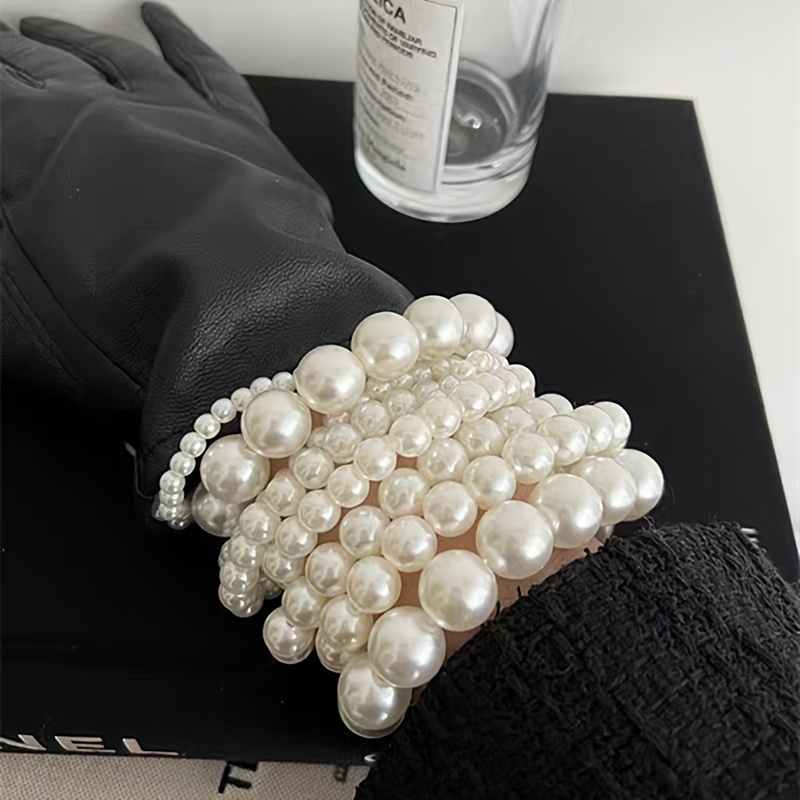 

Elegant French-inspired 5pcs Acrylic Pearl Bracelet Set - Beaded Stacking Jewelry For Women, Casual Attire & Gifting