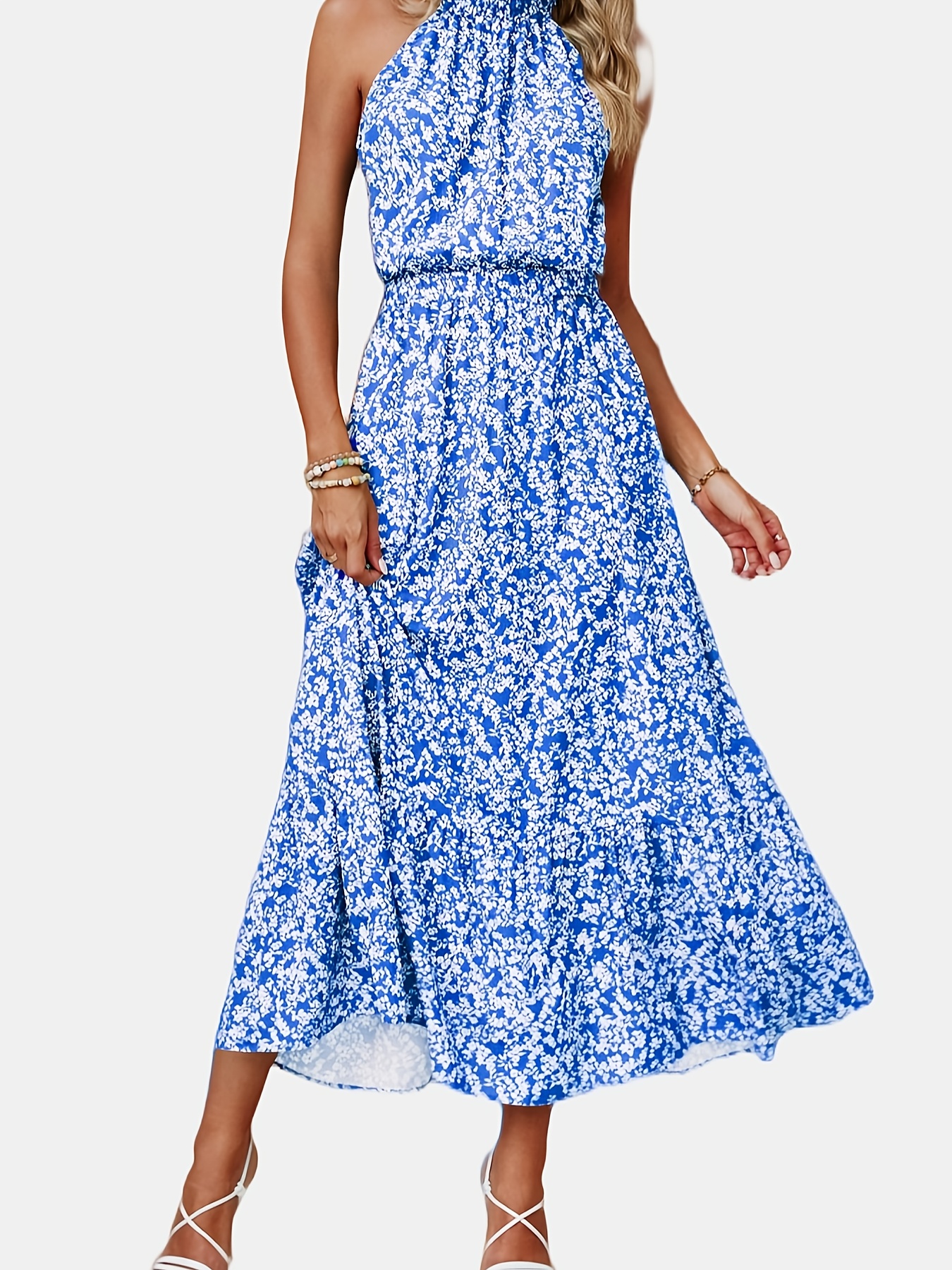 womens halter dresses summer boho floral sundress 2024 casual sleeveless  beach short dress - women's clothing - Temu