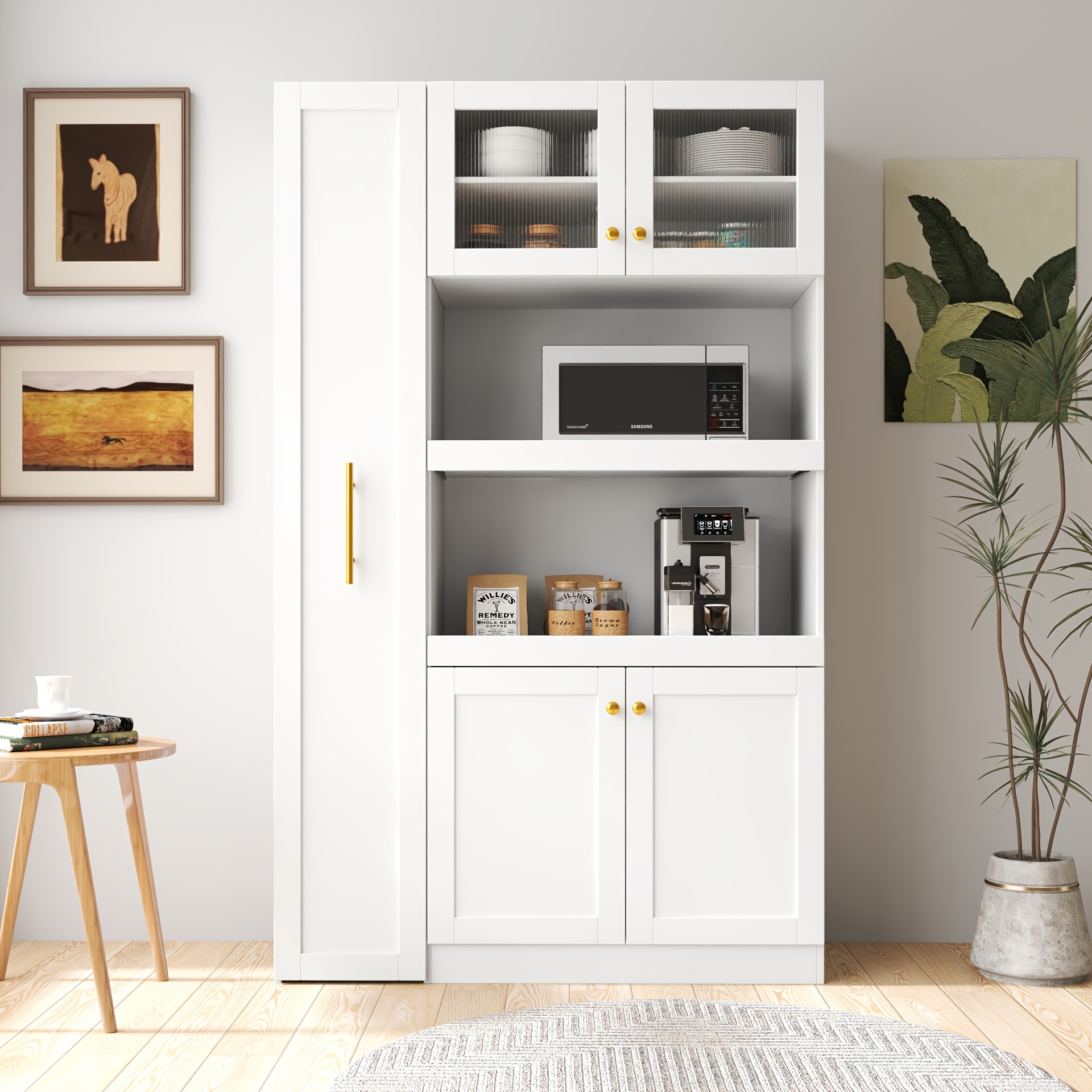70" Kitchen Pantry Cabinet With Multi-Purpose Pull-Out Multi-Tier Storage Shelves, Extension Pull-Out Cabinets, Multi-Purpose Farmhouse Storage Cabinets, Cabinets, Craft Cabinets, Food Storage Cabinets For Kitchen/Dining Room/Living Room/Storage Room