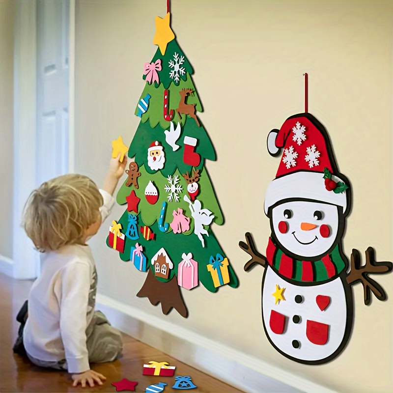 

1set Diy Christmas Tree Kit & Snowman Decorations - , For Christmas, Halloween, Easter, - No Needed, Featherless