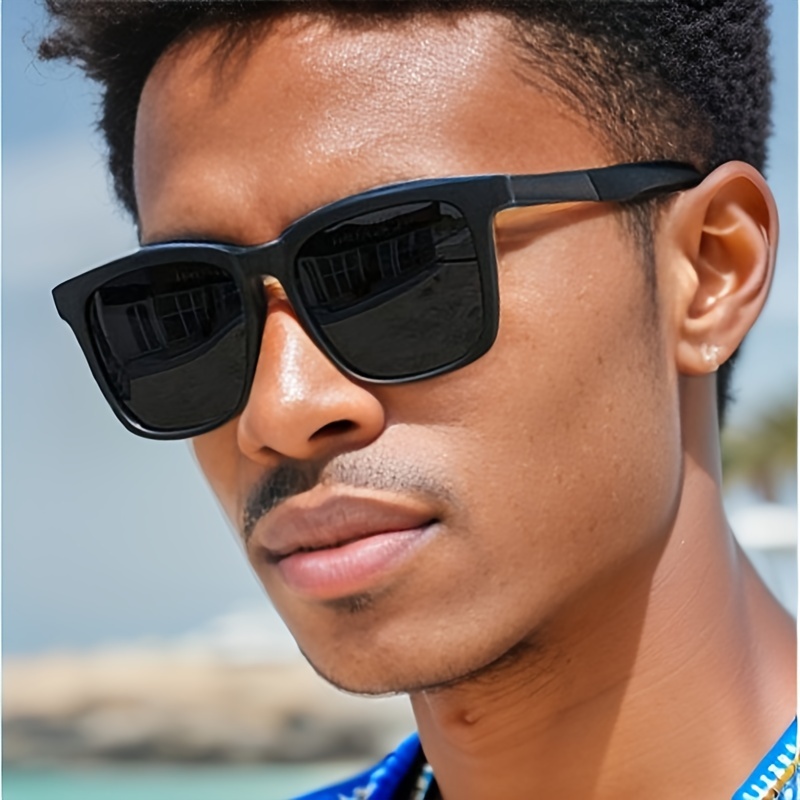 

Stylish Men's Square Frame Fashion Glasses - Uv Protection, Sporty Fishing Eyewear With Pc Lenses
