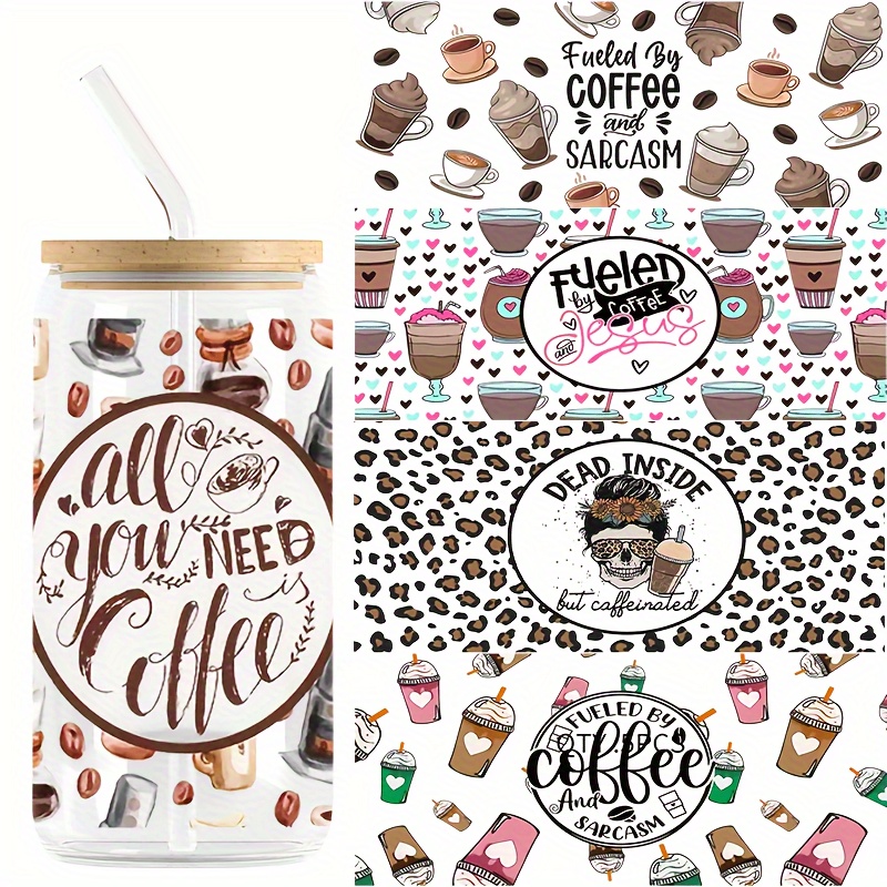 

1pcs Matte Coffee-themed Uv Dtf Cup Wrap Decal, Waterproof Polyvinyl Chloride Transfer Sticker For 16oz Glass Cups, Single Use Cup Seal With Unique " & Sarcasm" Design For Diy Crafts And Decor