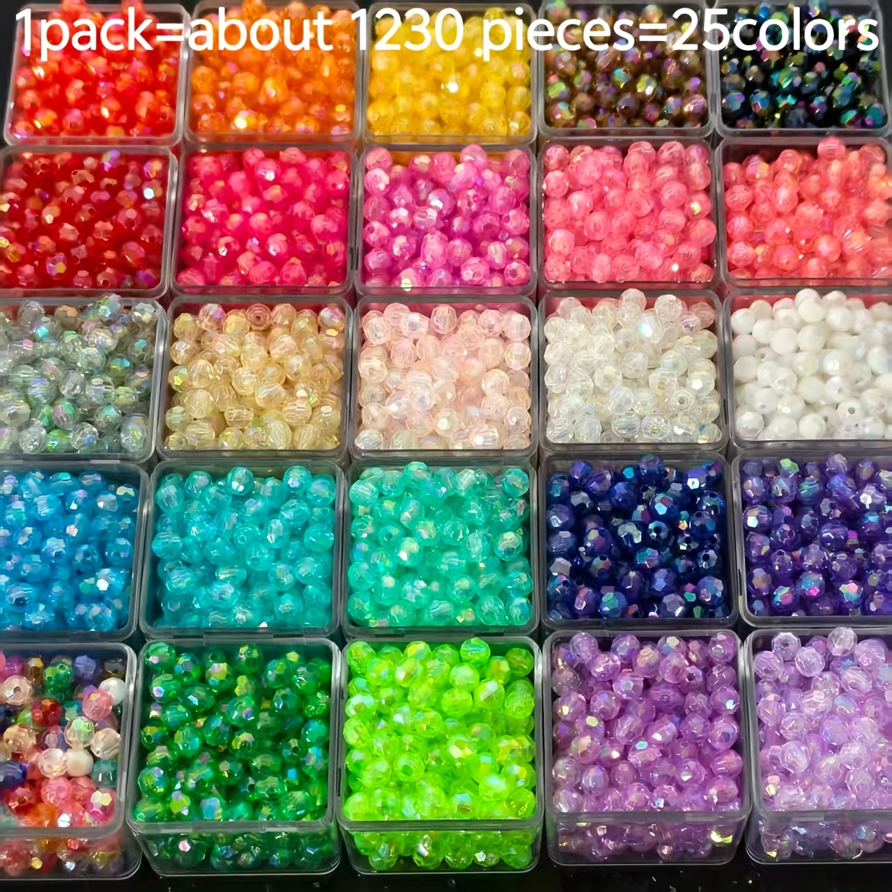 E-shop 1230 Stück 25 Farben 6mm Irisierende AB Acryl Achteckperlen - Ananasperlen, 8-Facetten Glitzer DIY Bastelperlen, Boho-Stil, Ideal für DIY