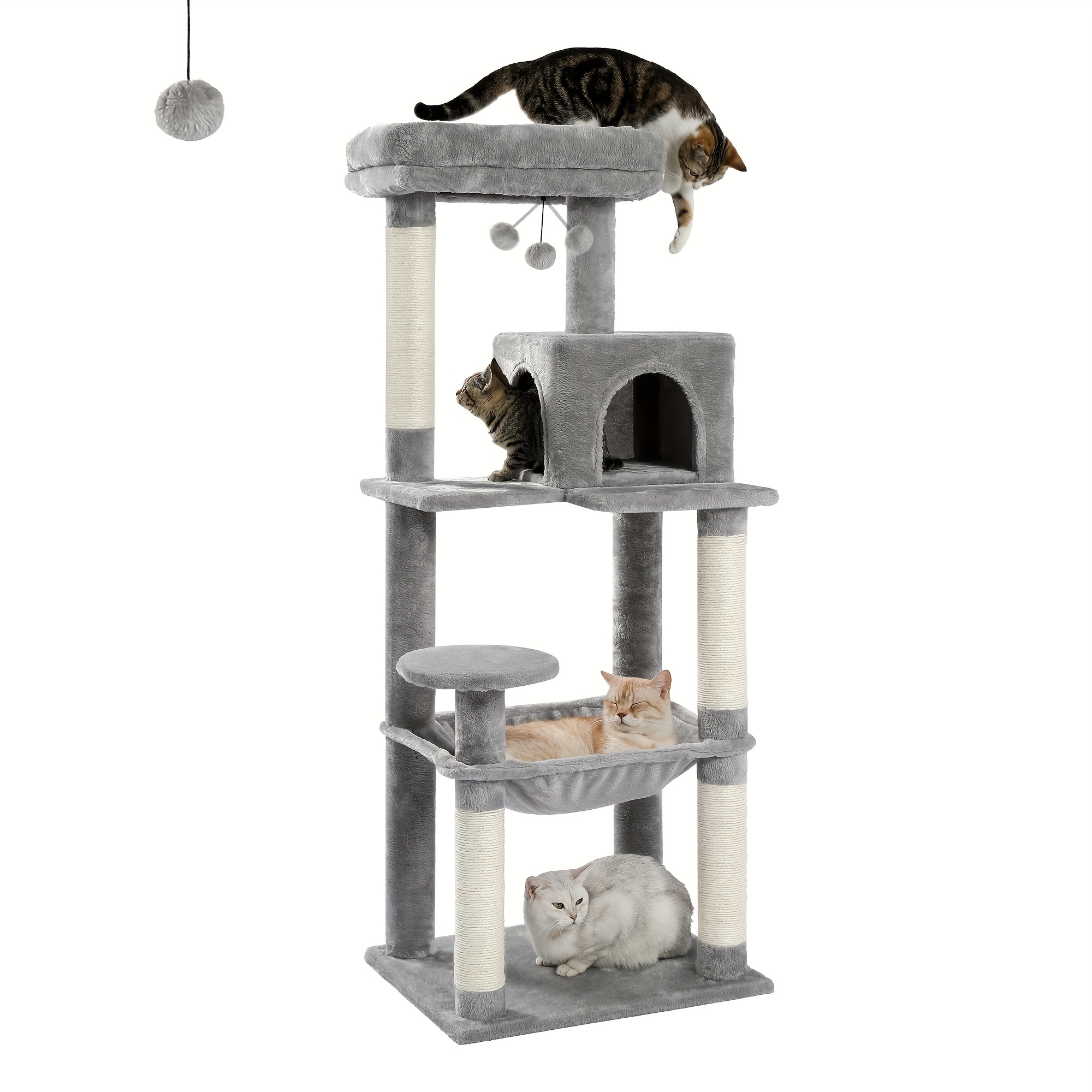 Image of Road 143cm Cat Tower, Compact , Suitable For Large Cats, Featuring A Hammock And Perch, Cat Home, Natural Sisal Rope, Ideal For Multi-cat Homes, In Gray, Beige, Dark Gray, Black, Green And Red