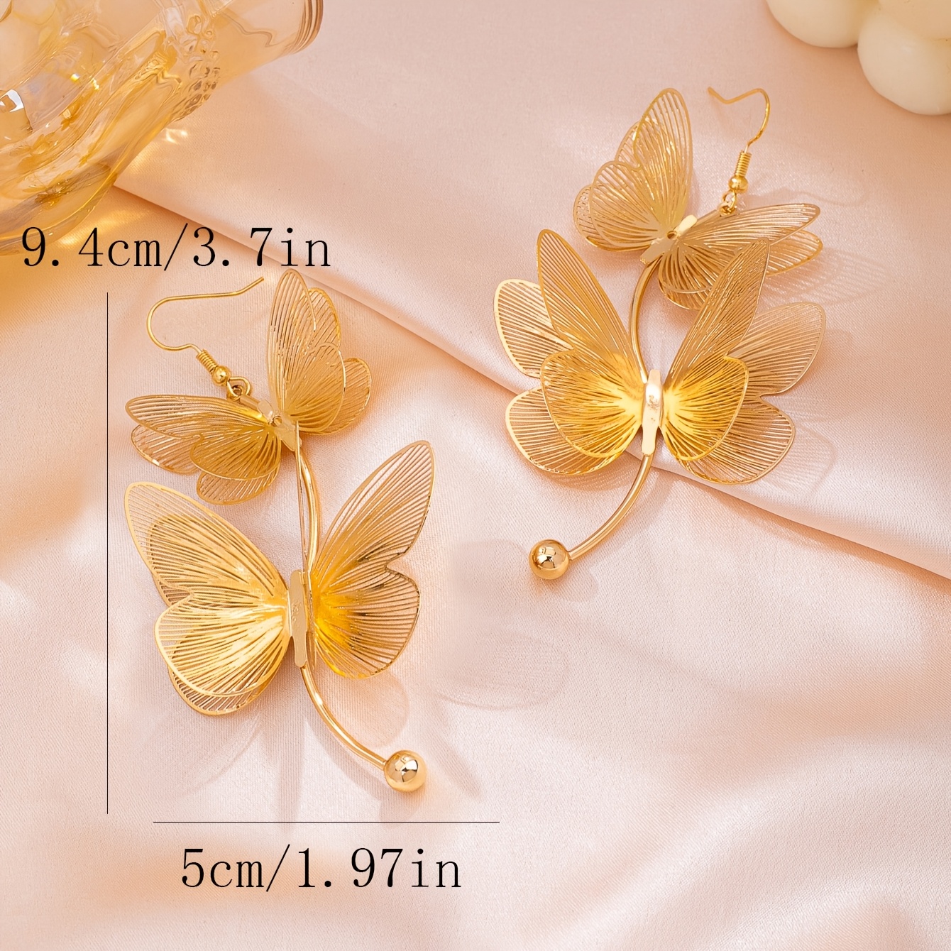 Women's Exaggerated French-style Double-layer Metal Butterfly Drop Earrings