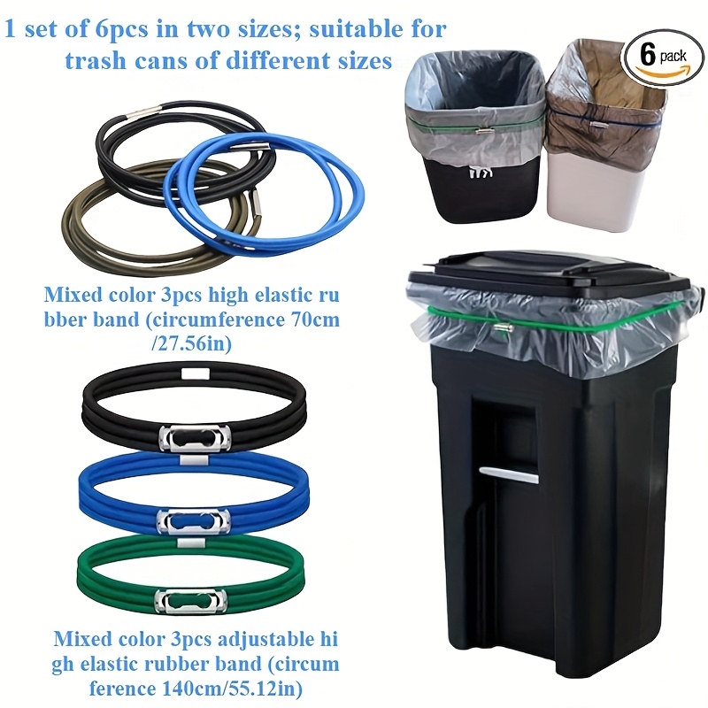 TEMU 3/6pcs Set Of Elastic Rubber Bands, Suitable For 13 To 96 Gallon Trash Cans, Elastic Rubber Bands For Securing Trash Bags, Household Supplies,