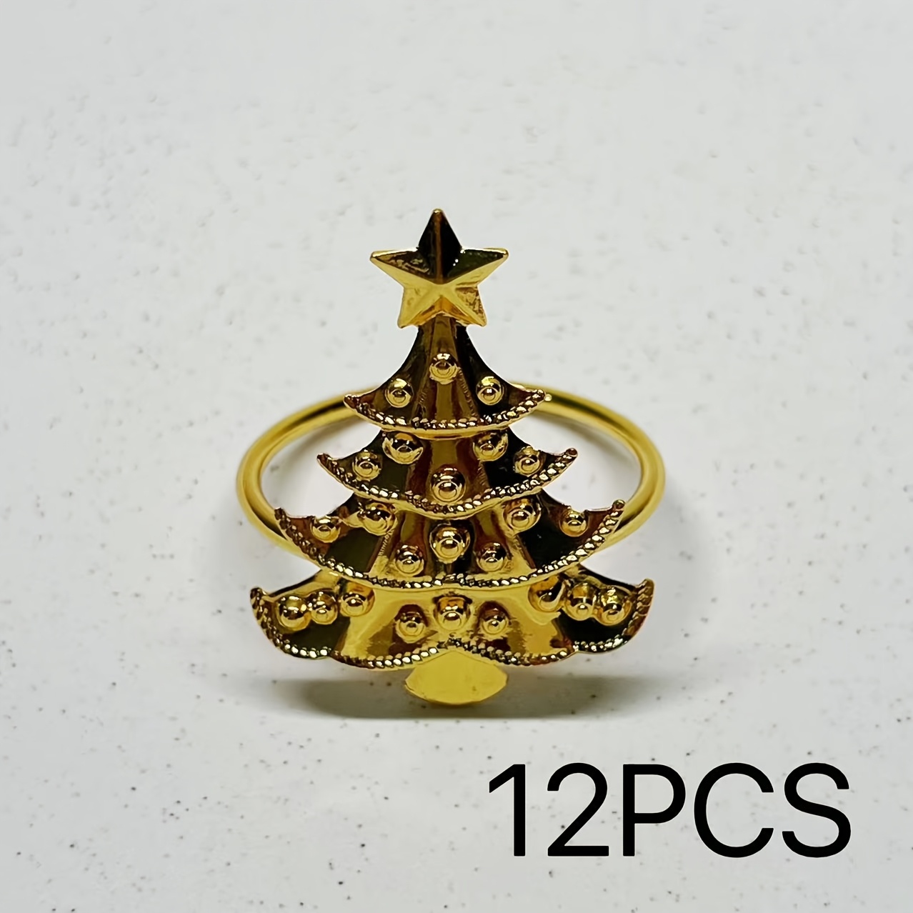 TEMU 12pcs Set Of Golden Christmas Tree Napkin Buckles Metal Christmas Napkin Rings Hotel Table Napkin Rings