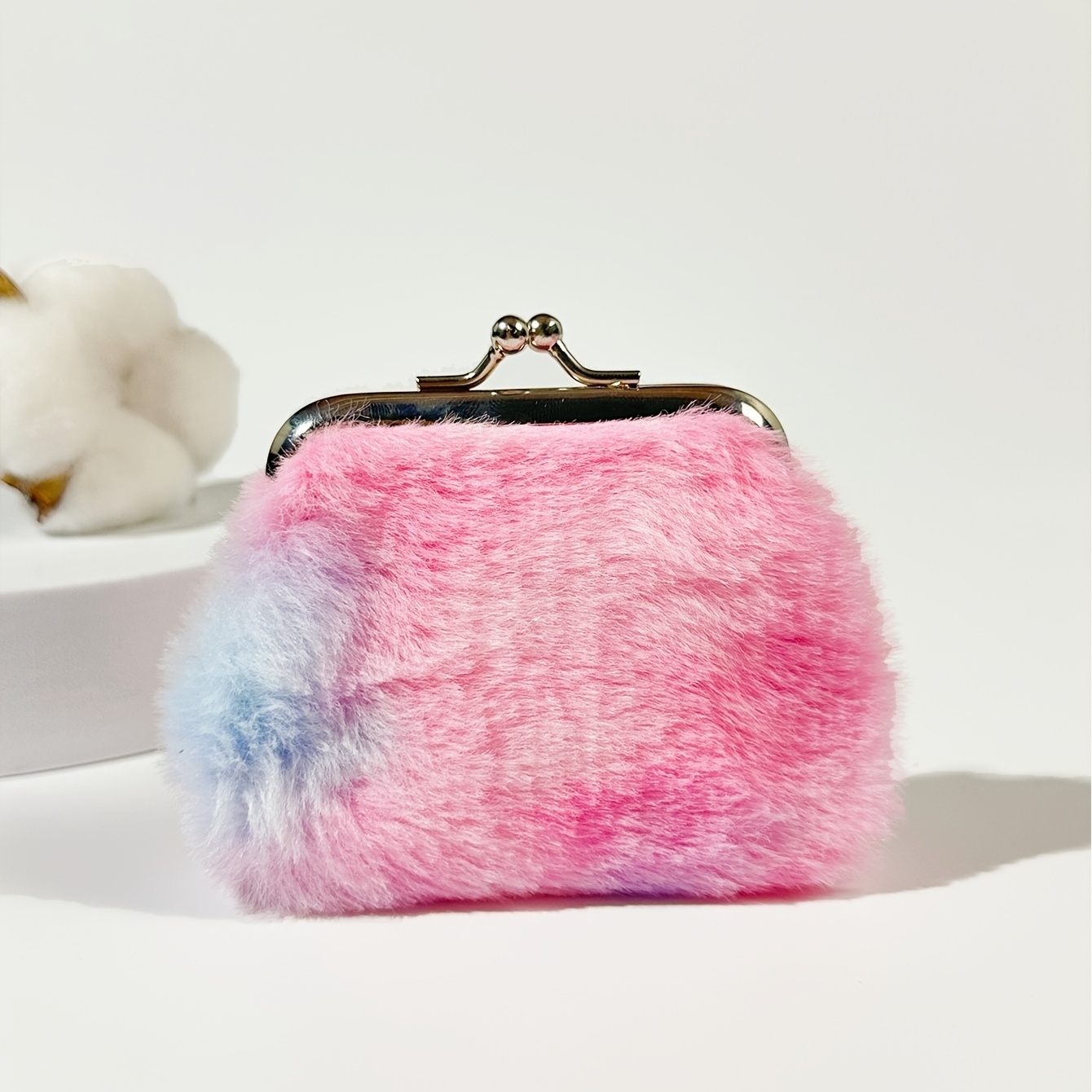 

Color Polyester Coin Purse With Closure, Mini Fluffy Tie-dye Clasp Wallet For Lipstick And Coins, Wet , Unlined