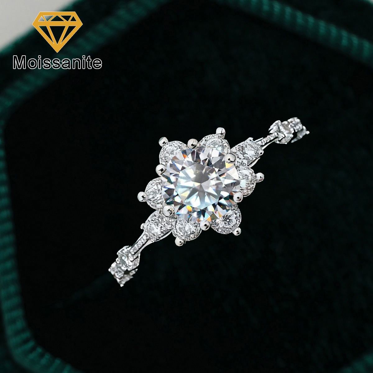 Sparkling 1ct Moissanite Flower Promise Wedding Band