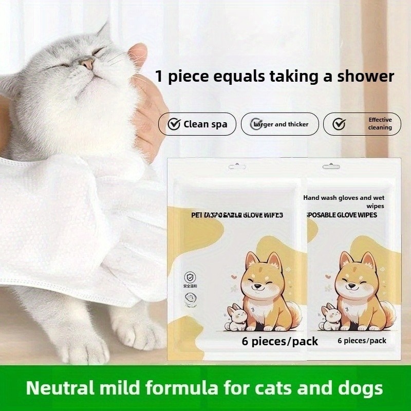 TEMU To Battles! 2 Packs Of 6 Gloves Each, Totaling 12 Gloves. Value-packed No-rinse Pet Gloves Are Alcohol-free, Gentle And Non-irritating, Making