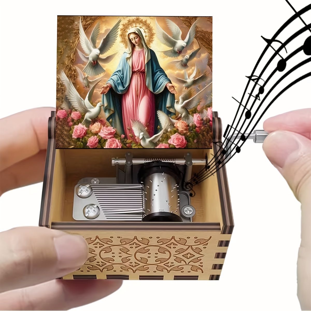 TEMU Boîte à musique vintage en bois à sculptée avec "The", incarnant la et la , un cadeau pour et , parfait pour les anniversaires, les fêtes, la