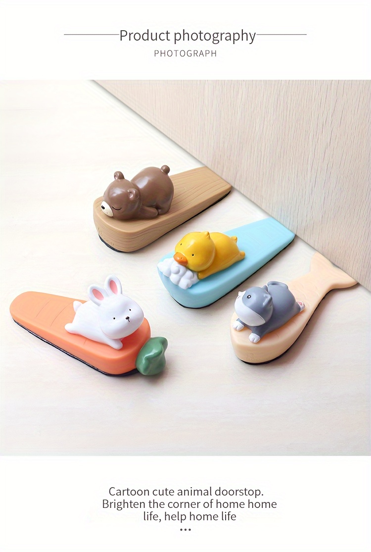 1pc Cartoon Animal PVC Door Stop, Lead-Free Cute Doorstopper for Protection, Anti-Collision Mute Design for Home Office Use - Assorted Characters (White Rabbit, Yellow Duck, Grey Cat, Dark Brown Bear), Suitable for Ages 14+ details 3