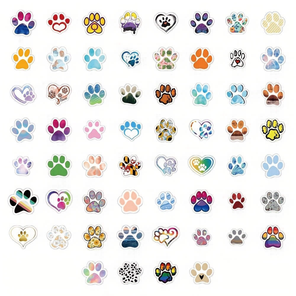 Image of 60pcs Cute Dog Paw Print Stickers, Cool Multicolor, Graffiti Stickers, Suitable For Water Bottles, Skateboards, Suitcases, Laptops, Phones, Party Decorations, Etc
