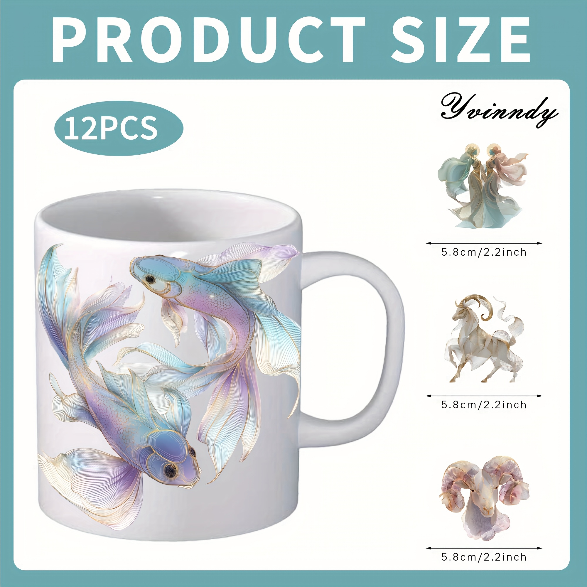 TEMU 12 pièces/sets d'autocollants UV DTF aquarelle des constellations DIY - Autocollants UV DTF haute viscosité pour verre, mugs, vitres de voiture,
