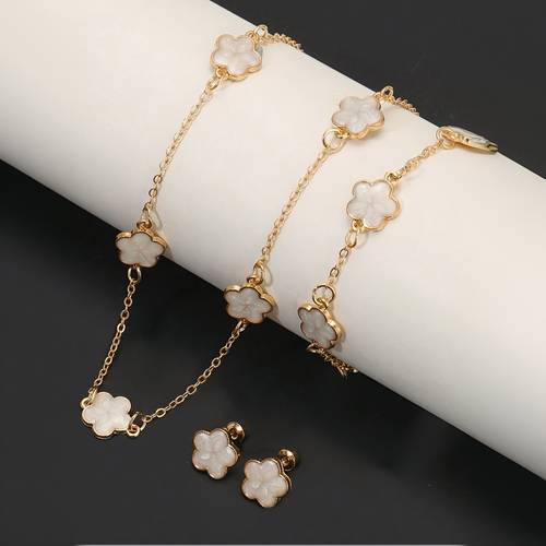 4pcs set clover jewelry for women elegant vintage style enamel flower necklace bracelet bangle and earrings valentines day gift