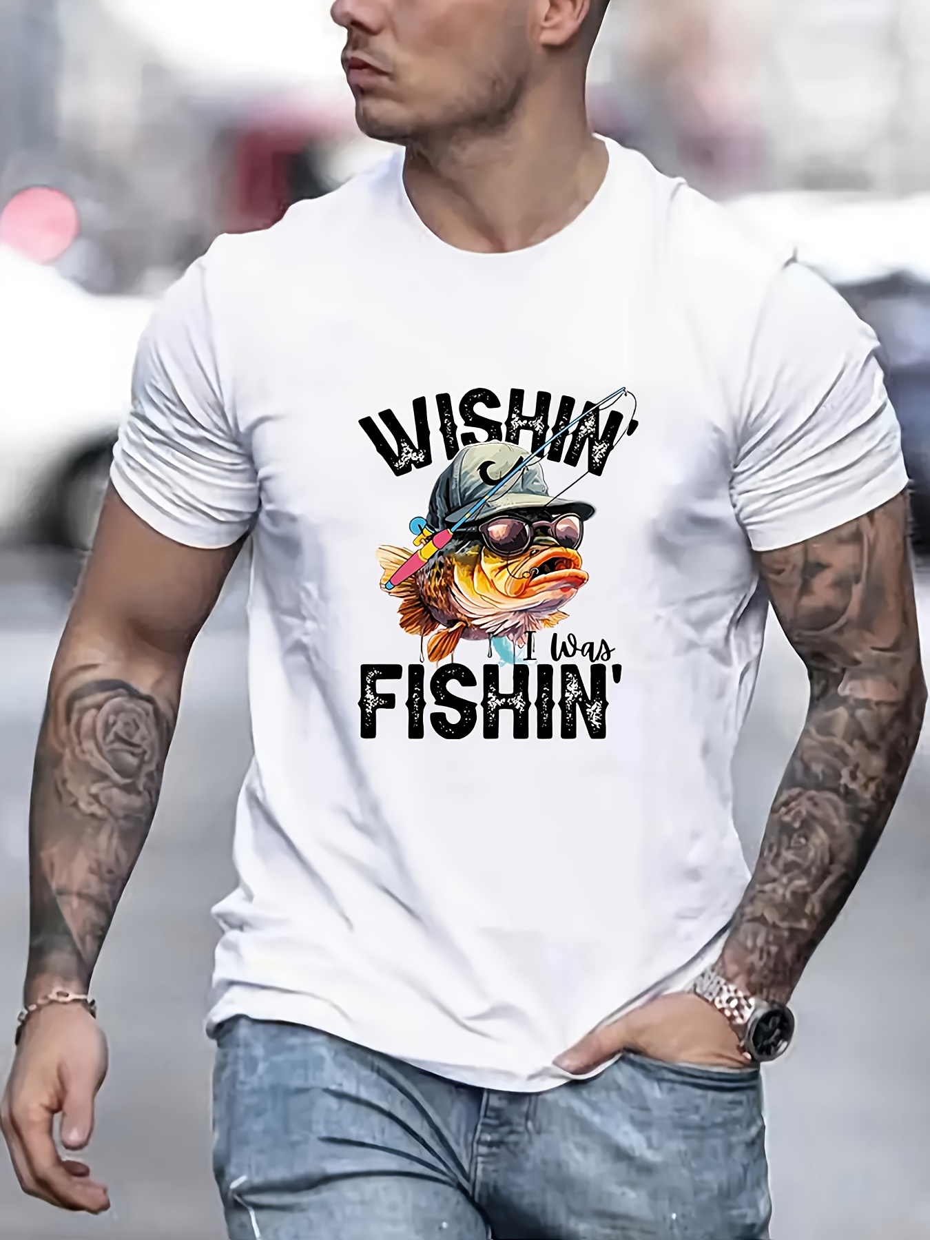 Men's Outfits i Would Rather Be Fishing Graphic Print T - Temu