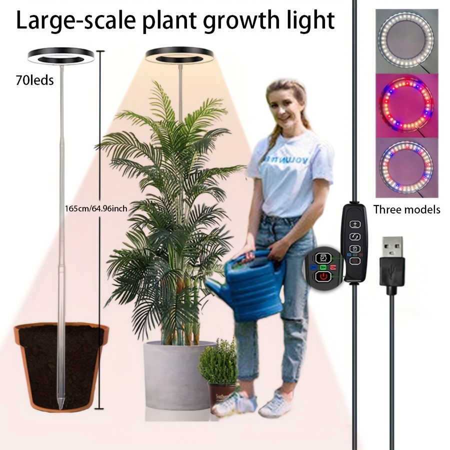 

Usb Powered Led Plant Grow Light With 70 Leds, Adjustable Height, Full Spectrum, Automatic Timer, Brightness Control - Varnished Telescopic Rod Indoor Growth Lamp With 3 Modes (1pc)