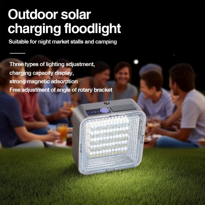 TEMU Solar Rechargeable Led Work Light, Camping Light, Portable Outdoor Floodlight Magnetic Base, Abs Polished Surface, 1200 Mah Lithium Battery,
