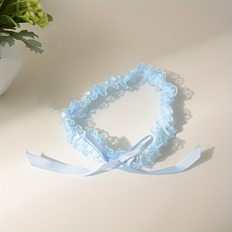 Blue Lace Elastic Garter with Bow, Bridal Thigh Band